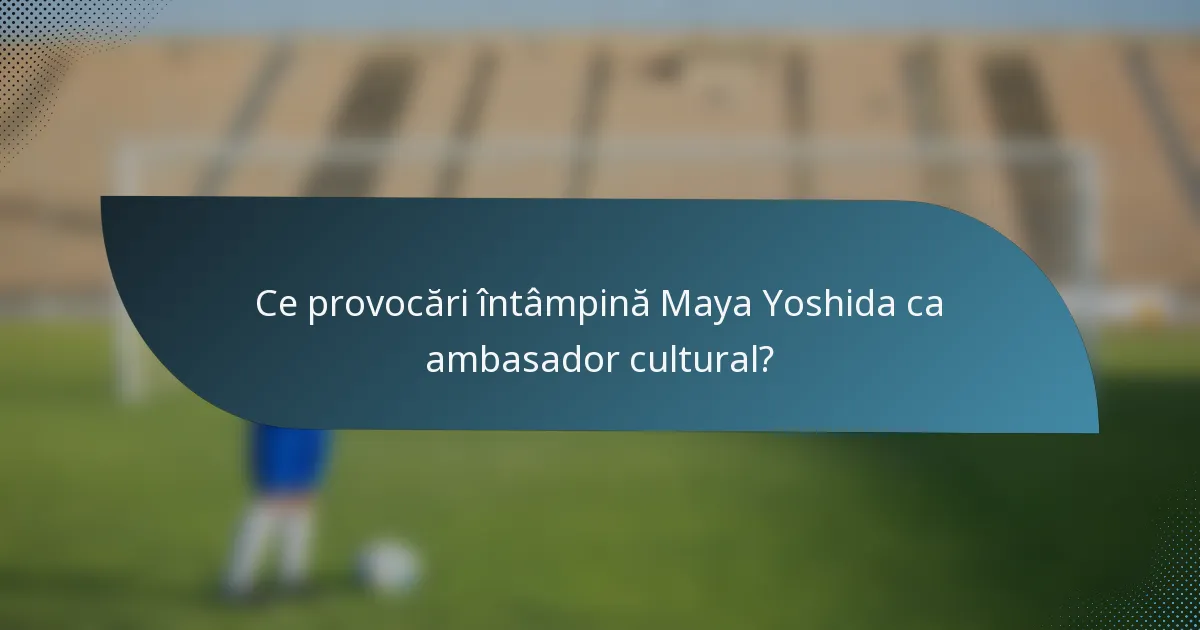 Ce provocări întâmpină Maya Yoshida ca ambasador cultural?